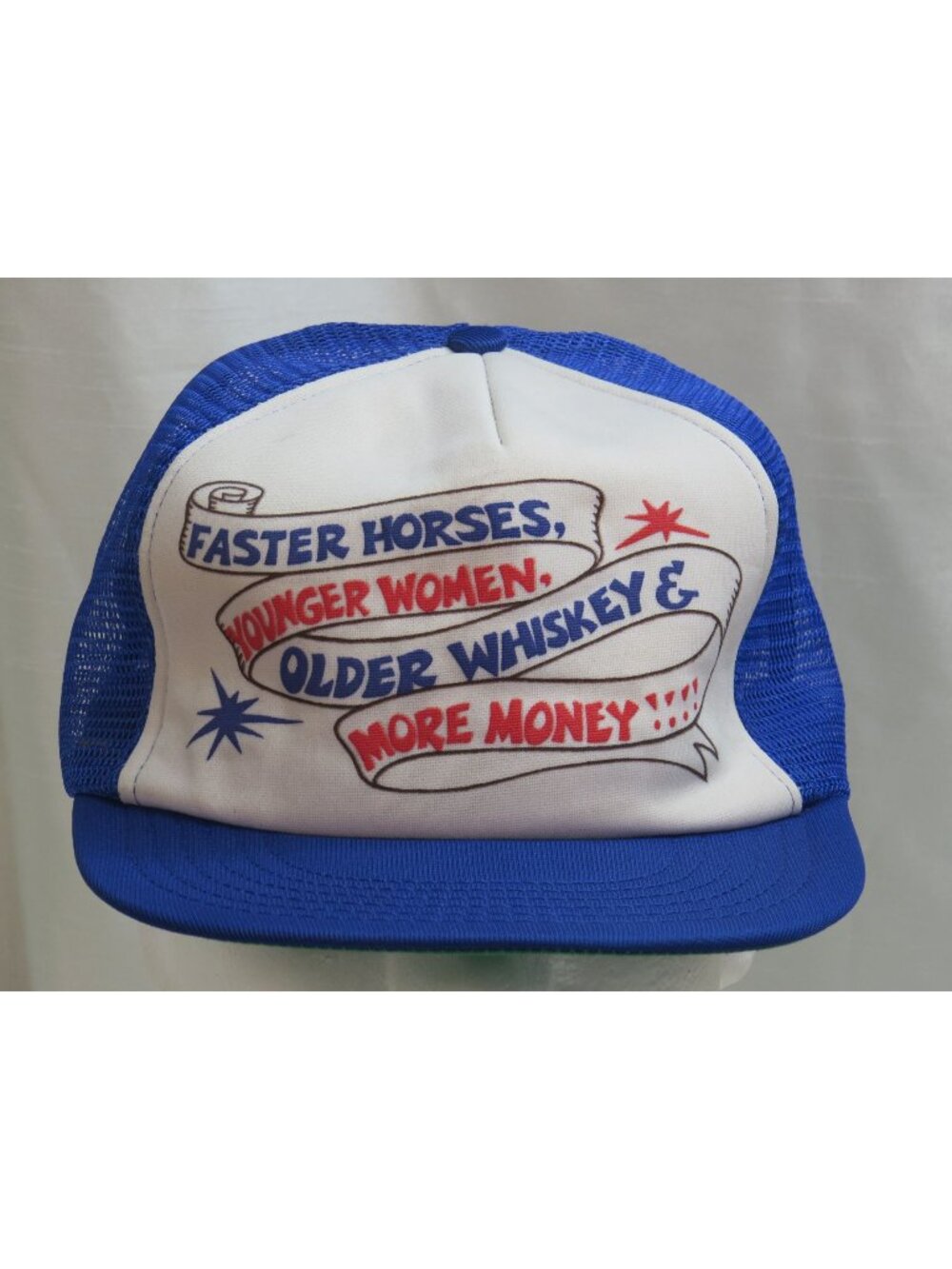 Vtg Faster Horses Younger Women Older Whiskey Foam Mesh Trucker Hat Snapback